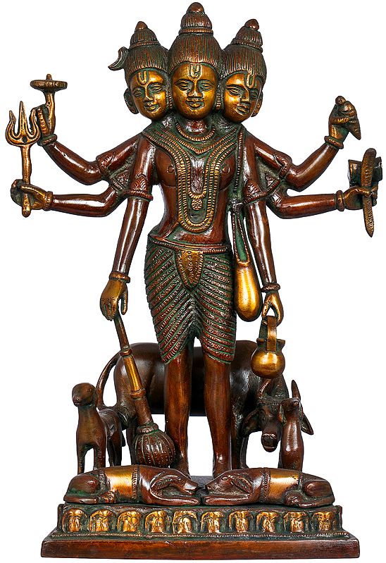 12" Lord Dattatreya In Brass | Handmade | Made In India