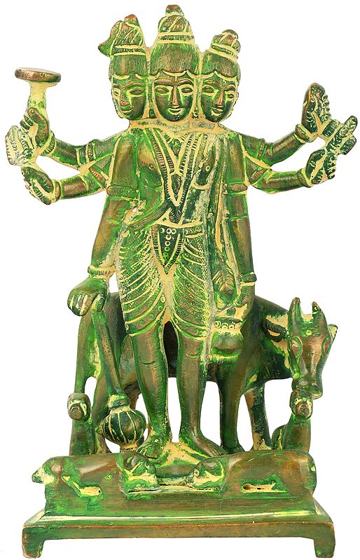6" Adiguru Lord Dattatreya Brass Idol | Handmade Religious Figurine