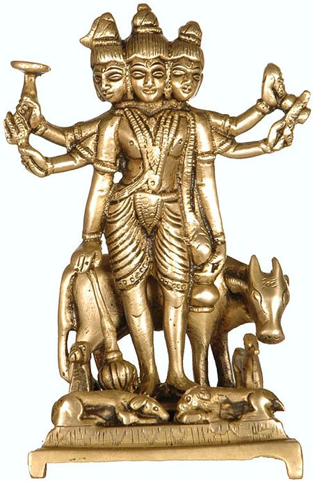 6" Adiguru Lord Dattatreya Brass Idol | Handmade Religious Figurine