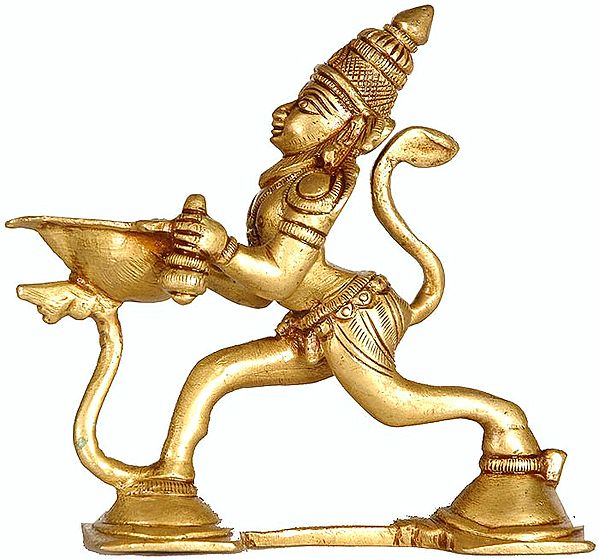 4" Brass Hanuman Lamp for Shri Rama Puja | Handmade