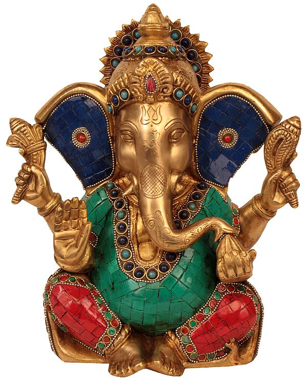 10" Blessing Lord Ganesha with Large Ears In Brass | Handmade | Made In India