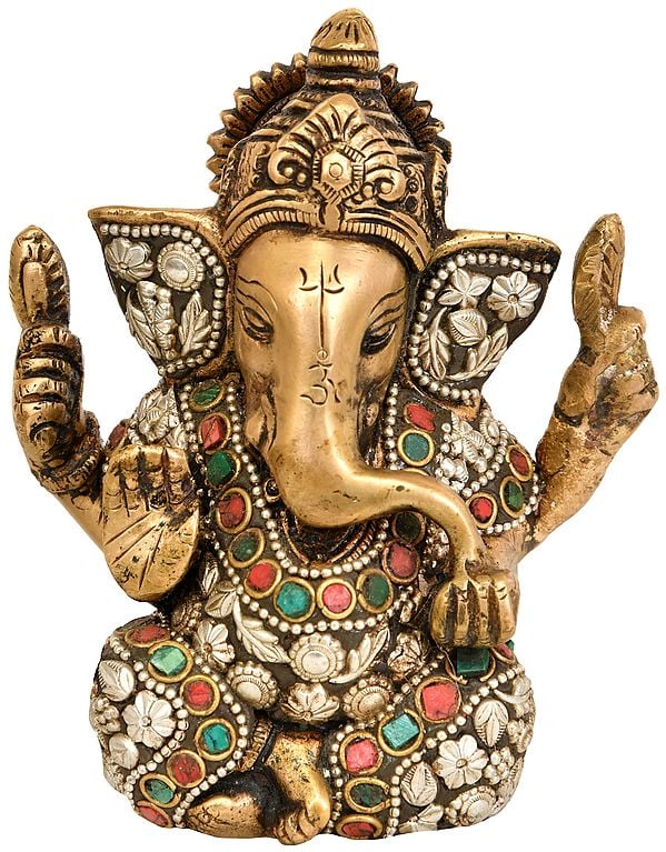 4" Lord Ganesha Idol in Ashirwad Mudra in Brass | Handmade