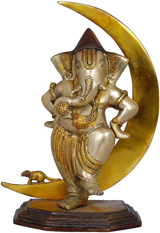 9" Chandra Ganesha In Brass | Handmade | Made In India