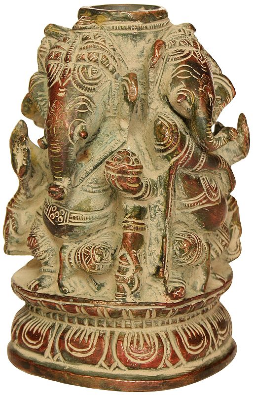 4" Brass Stand with Four Ganesha Figures | Made in India