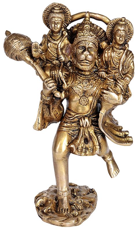 7" Hanuman Carries Rama and Lakshmana on His Shoulders| Handmade | Made In India