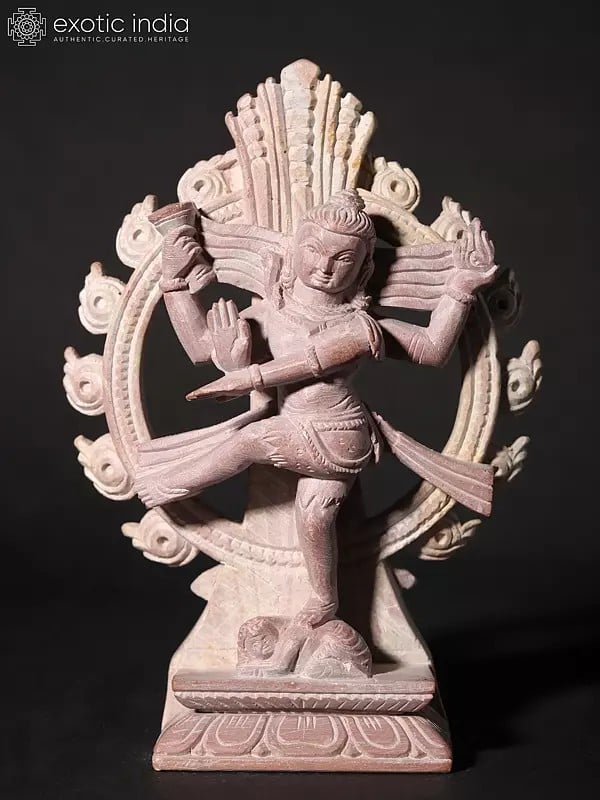 4" Small Lord Nataraja Pink Stone Idol (Dancing Shiva)