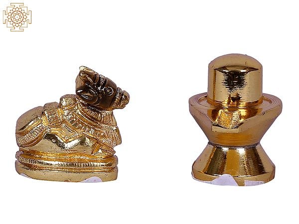 Small Shiva Linga and Nandi Statues | Gold-Plated Brass Idol
