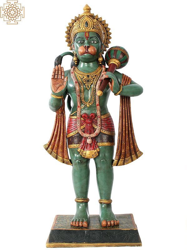 35" Large Colorful Standing Sankat Mochan Lord Hanuman in Brass