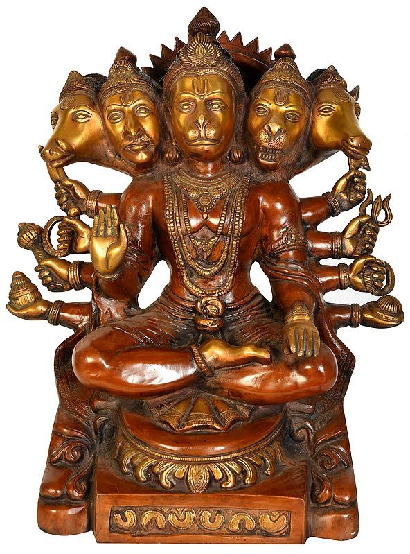 17" Five Headed (Panchamukhi) Hanuman In Brass | Handmade | Made In India