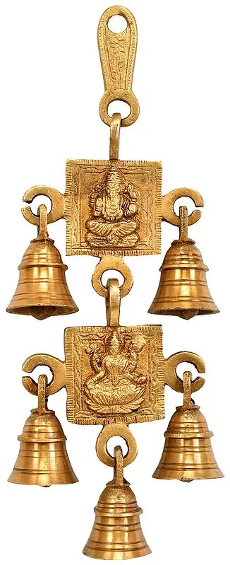 9" Lord Ganesha and Lakshmi Wall Hanging Bells In Brass | Handmade | Made In India