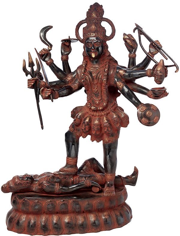 32" Dashabhuja Kali, As Invincible As She Gets In Brass | Handmade | Made In India