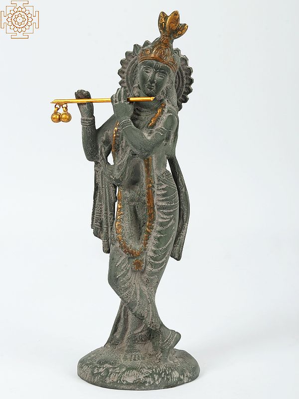 9" Lord Krishna Playing Flute | Handmade Brass Statue | Made in India