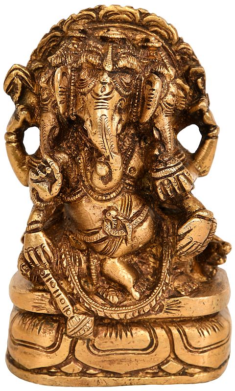 4" Three Headed Lord Ganesha Statue in Brass | Handmade | Made in India