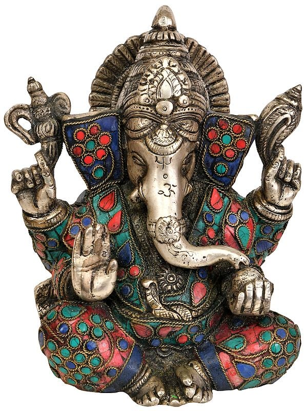 6" Four Armed Lord Ganesha In Brass | Handmade | Made In India