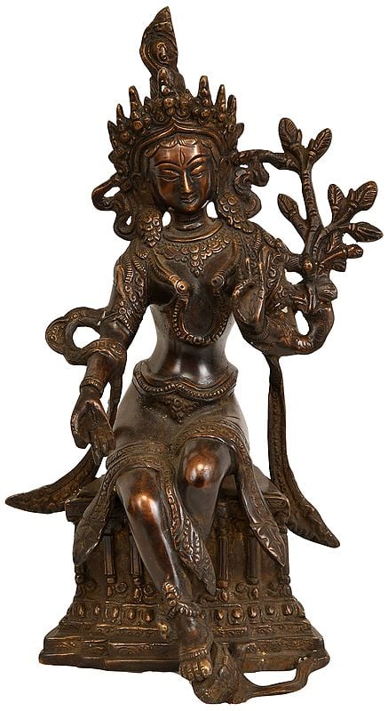 10" Tibetan Buddhist Deity - Seated Tara In Brass | Handmade | Made In India