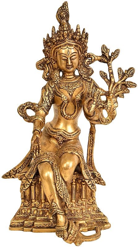 10" Seated Green Tara In Brass | Handmade | Made In India