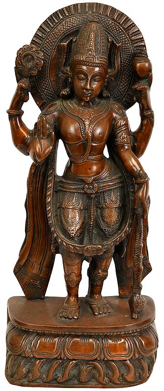 14" Standing Four Armed Vishnu In Brass | Handmade | Made In India