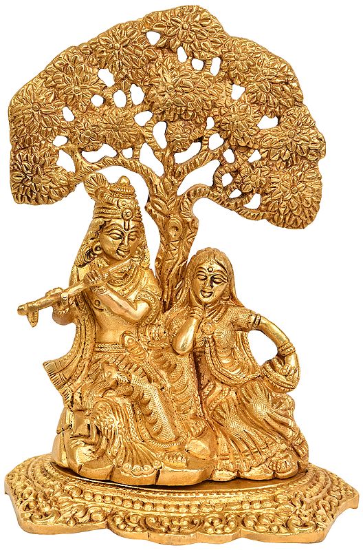 7" Radha Krishna Under the Tree (Flat Statue) In Brass | Handmade | Made In India