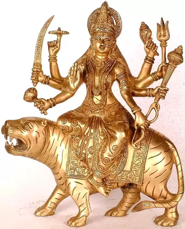 12" Eight Armed Goddess Durga In Brass | Handmade | Made In India