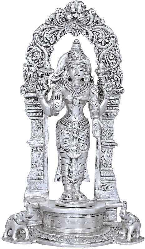 9" Standing Goddess Lakshmi Statue with Prabhavali in Brass