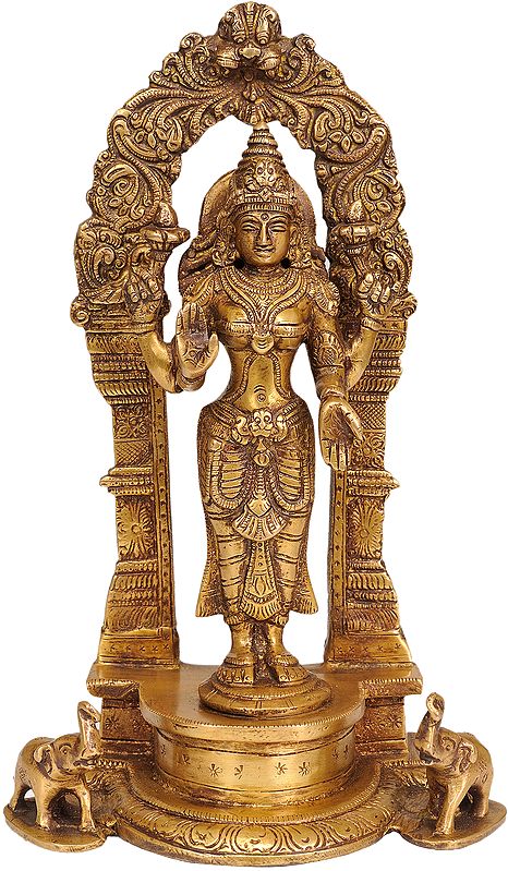 9" Standing Goddess Lakshmi Statue with Prabhavali in Brass