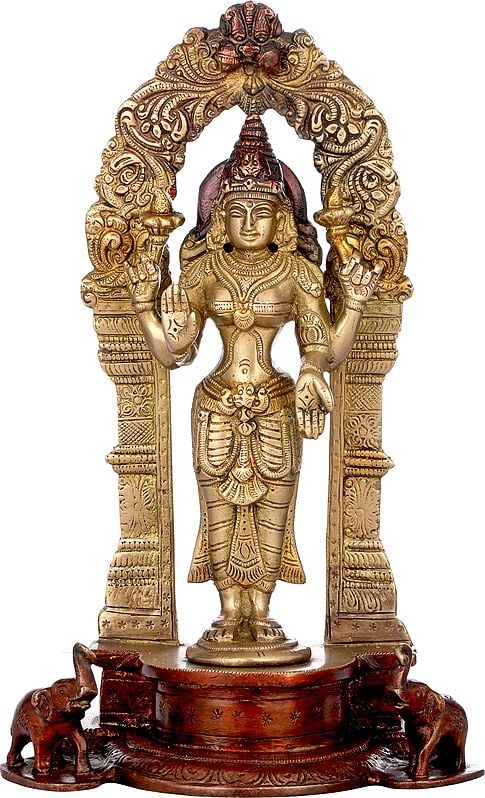 9" Standing Goddess Lakshmi with Prabhavali In Brass