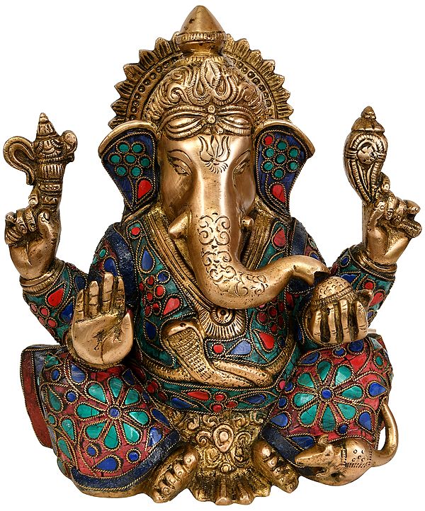 8" Lord Ganesha Seated in Easy Posture In Brass | Handmade | Made In India