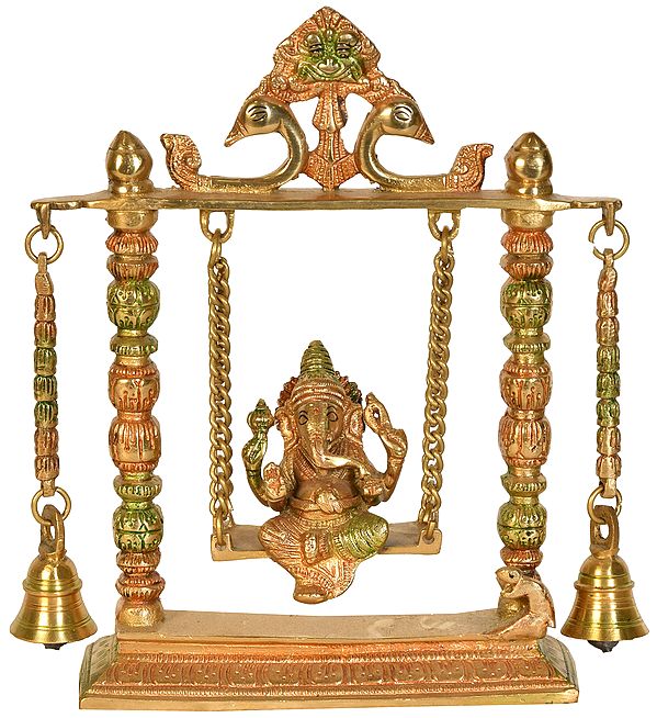 9" Ganesha Idol on Swing in Crafted from Brass | Handmade | Made in India