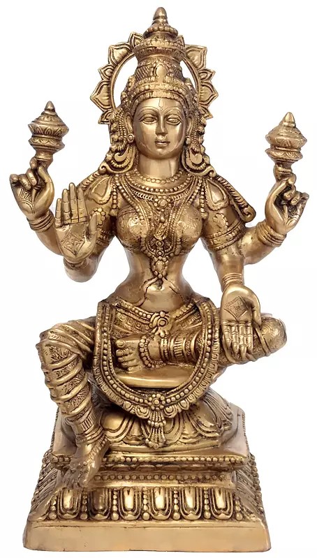 28" Large Four-Armed Blessing Lakshmi Brass Statue | Handmade | Made in India