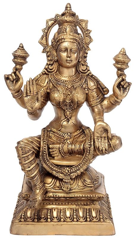 28" Large Size Four-Armed Blessing Lakshmi Brass Statue | Handmade | Made in India