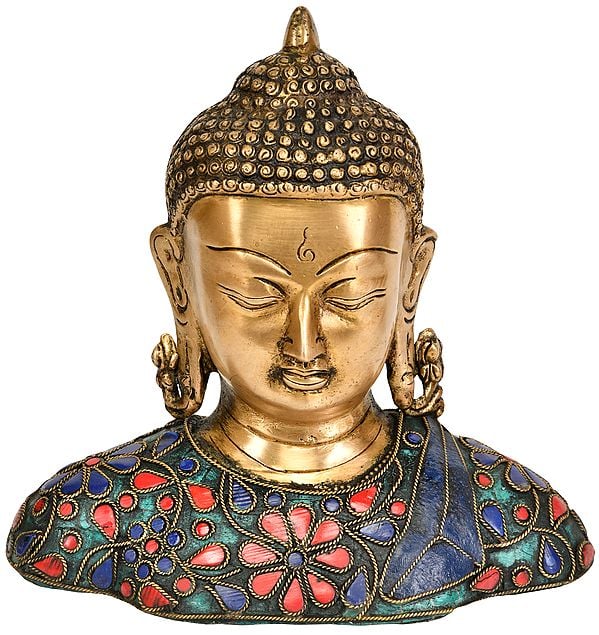 6" Tibetan Buddhist Deity Lord Buddha Bust in Brass | Handmade