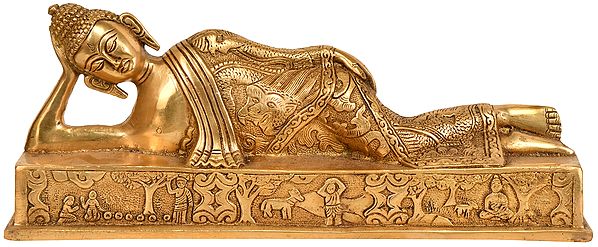 12" Brass Relaxing Buddha Idol | Handmade Tibetan Buddhist Deity Statue