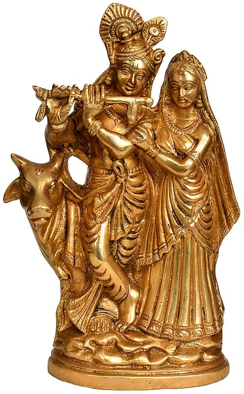 8" Radha Krishna Brass Sculpture | Handmade | Made in India