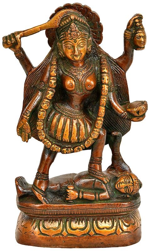 6" Goddess Kali Statue in Brass | Handmade Idols | Made in India