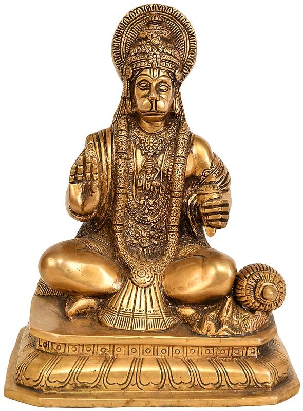 8" Lord Hanuman Granting Abhaya In Brass | Handmade | Made In India