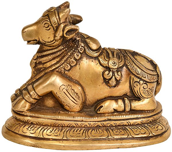 4" Nandi Brass Statue - The Vehicle of Shiva | Handmade | Made In India