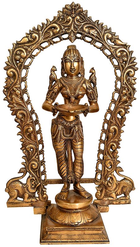 18" Deepalakshmi with Decorated Prabhawali in Brass | Handmade | Made in India