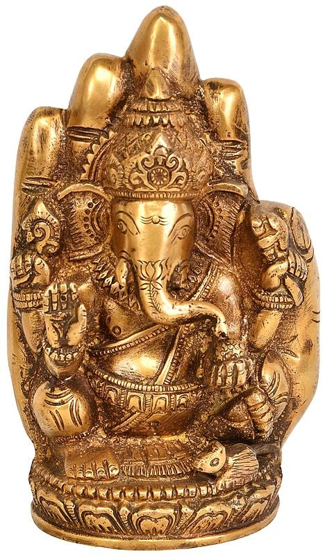 6" Lord Ganesha Brass Idol in Blessing Hand | Handmade | Made In India