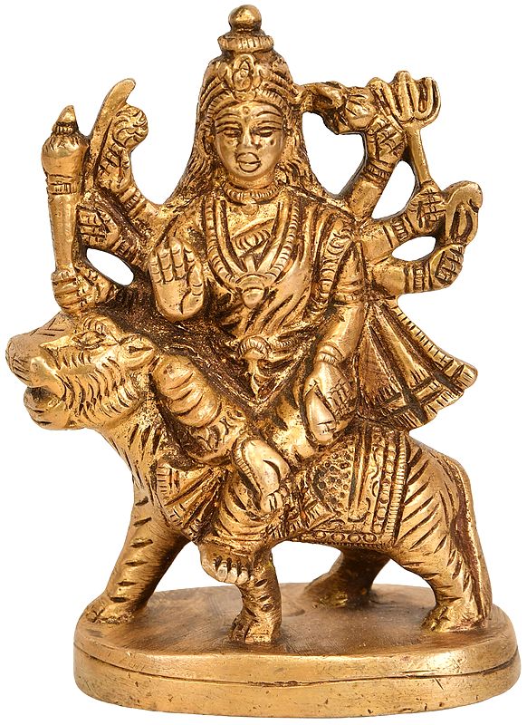 4" Goddess Durga Statue in Brass | Handmade | Made In India
