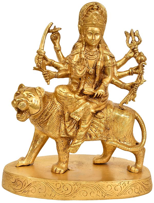 9" Goddess Durga In Brass | Handmade | Made In India