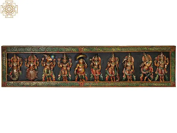 Dashavatara Panel: Ten Incarnations of Lord Vishnu (From Left - Matshya, Kurma, Varaha, Narasimha, Vaman, Parashurama, Rama, Balarama, Krishna and Kalki)