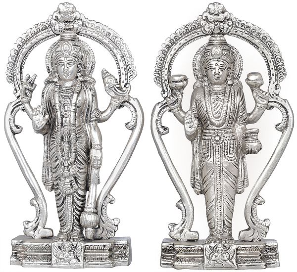 6" Lord Vishnu Statue and Goddess Lakshmi In Brass | Handmade | Made In India