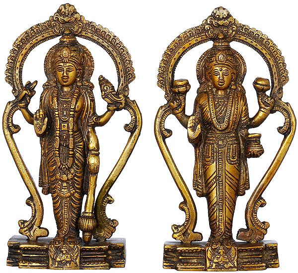 6" Lord Vishnu Statue and Goddess Lakshmi In Brass | Handmade | Made In India