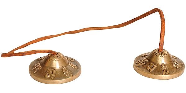 2" Tibetan Buddhist OM MANI PADME HUME Cymbals in Brass | Handmade | Made in India