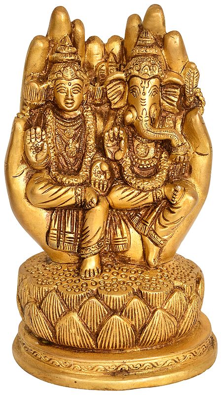 Goddess Lakshmi and Lord Ganesha in Blessing Hand