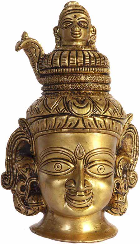 6" Lord Shiva Head with Ganges In Brass | Handmade | Made In India