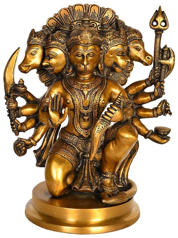 10" Panchamukhi Hanuman Brass Statue | Indian Handcrafted Idol