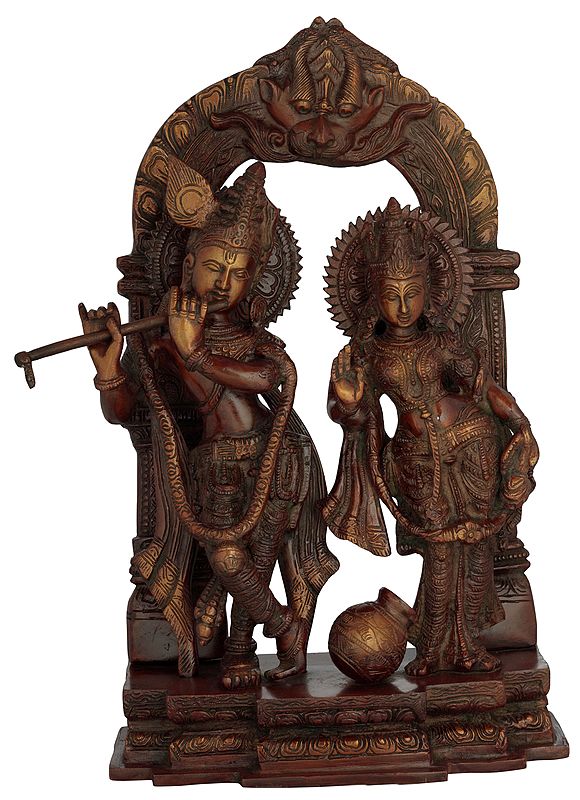 14" Radha Krishna with Milk Pot In Brass | Handmade | Made In India