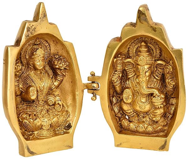 4" Goddess Lakshmi and Lord Ganesha in Blessing Hand In Brass | Handmade | Made In India
