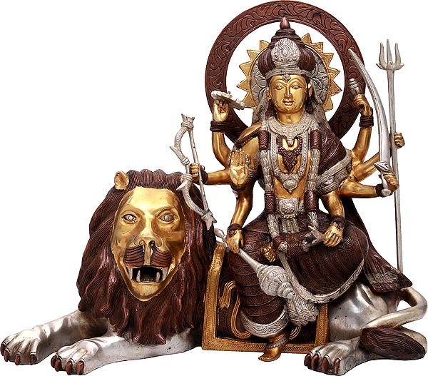 16" Sheran-wali Mata (Mother Goddess Durga) In Brass | Handmade | Made In India